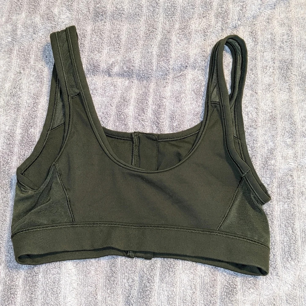 Aerie Green Gold Zipper Sports Bra Mesh Women's Size Small Yoga Active Gym - Picture 2 of 6